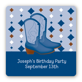 Cowboy Western - Square Personalized Birthday Party Sticker Labels
