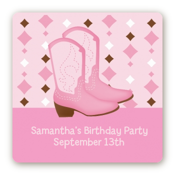 Cowgirl Western - Square Personalized Birthday Party Sticker Labels