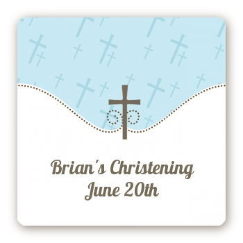 Cross Blue - Square Personalized Baptism / Christening Sticker Labels