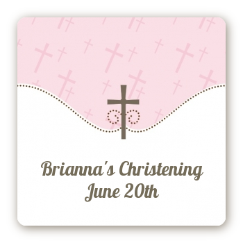 Cross Pink - Square Personalized Baptism / Christening Sticker Labels
