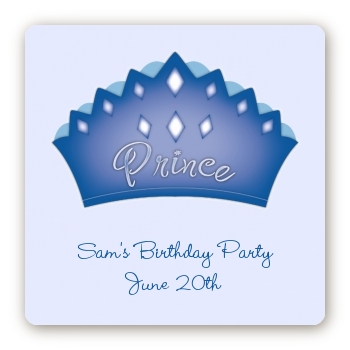 Prince Crown - Square Personalized Birthday Party Sticker Labels