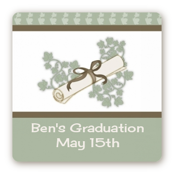 Graduation Diploma - Square Personalized Graduation Party Sticker Labels