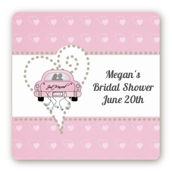 Just Married - Square Personalized Bridal Shower Sticker Labels