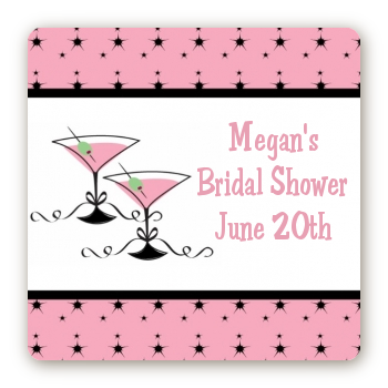 Martini Glasses - Square Personalized Bridal Shower Sticker Labels