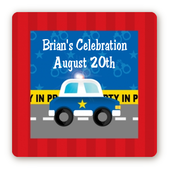 Police Car - Square Personalized Birthday Party Sticker Labels