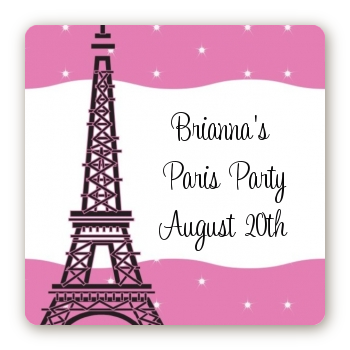 Pink Poodle in Paris - Square Personalized Birthday Party Sticker Labels