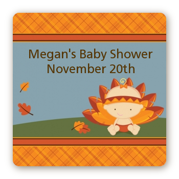 Little Turkey Girl - Square Personalized Baby Shower Sticker Labels
