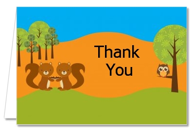 Forest Animals Twin Squirels - Baby Shower Thank You Cards