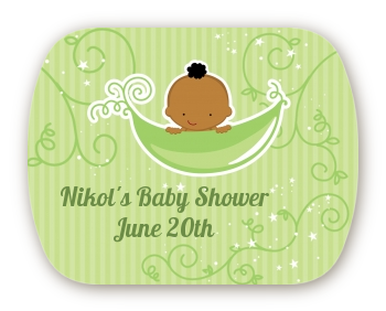 Sweet Pea African American Boy - Personalized Baby Shower Rounded Corner Stickers