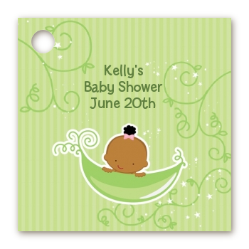 Sweet Pea African American Girl - Personalized Baby Shower Card Stock Favor Tags