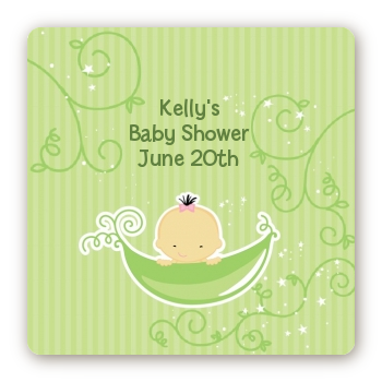 Sweet Pea Asian Girl - Square Personalized Baby Shower Sticker Labels