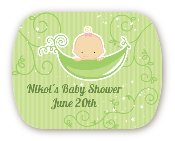 Sweet Pea Caucasian Girl - Personalized Baby Shower Rounded Corner Stickers