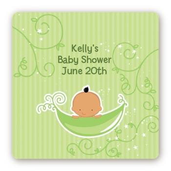 Sweet Pea Hispanic Boy - Square Personalized Baby Shower Sticker Labels