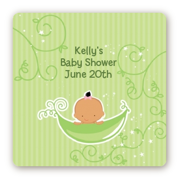 Sweet Pea Hispanic Girl - Square Personalized Baby Shower Sticker Labels