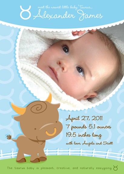 Bull | Taurus Horoscope - Birth Announcement Photo Card