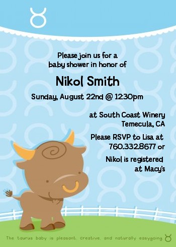 Bull | Taurus Horoscope - Baby Shower Invitations