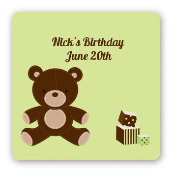  Teddy Bear - Square Personalized Birthday Party Sticker Labels Neutral