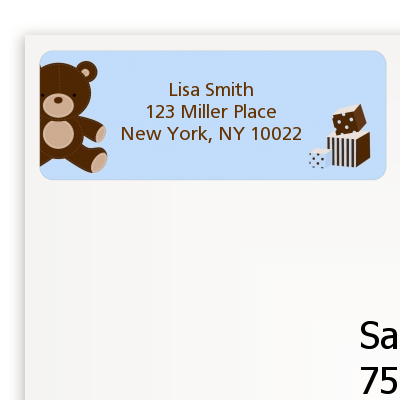 Teddy Bear Blue - Baby Shower Return Address Labels