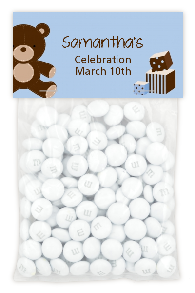 Teddy Bear Blue - Custom Baby Shower Treat Bag Topper