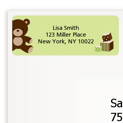  Teddy Bear - Birthday Party Return Address Labels Green