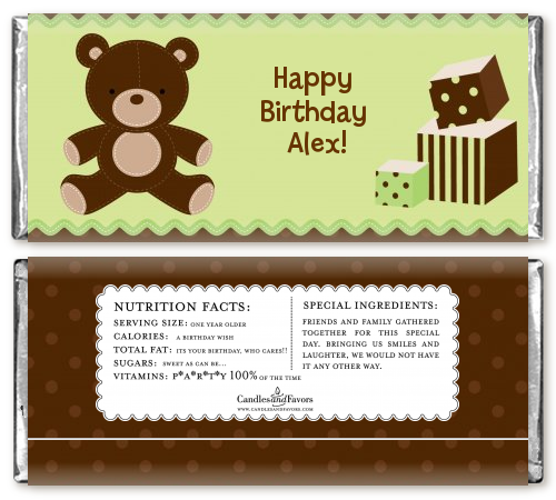  Teddy Bear - Personalized Birthday Party Candy Bar Wrappers Green