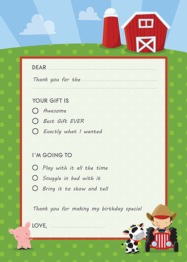 Farm Boy - Birthday Party Fill In Thank You Cards