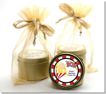 About To Pop ® - Baby Shower Gold Tin Candle Favors