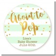 About To Pop Gold - Round Personalized Baby Shower Sticker Labels thumbnail