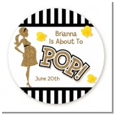 About To Pop Gold Glitter - Round Personalized Baby Shower Sticker Labels