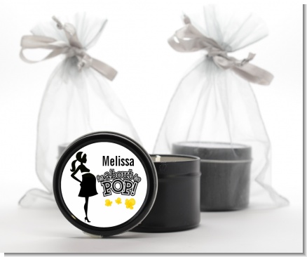 About to Pop Mommy Black - Baby Shower Black Candle Tin Favors
