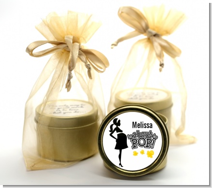 About to Pop Mommy Black - Baby Shower Gold Tin Candle Favors