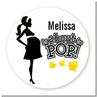 About to Pop Mommy Black - Round Personalized Baby Shower Sticker Labels