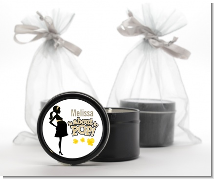 About To Pop Mommy Gold - Baby Shower Black Candle Tin Favors