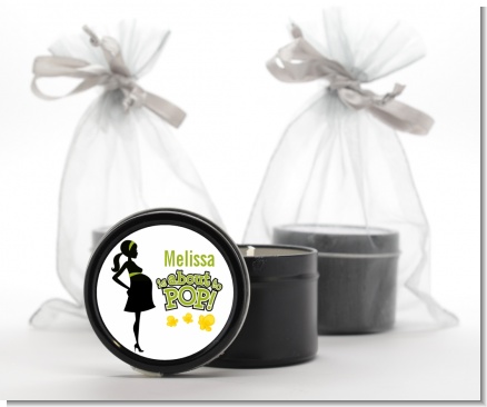 About To Pop Mommy Green - Baby Shower Black Candle Tin Favors