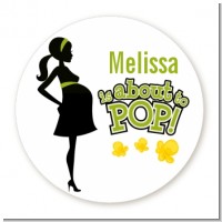 About To Pop Mommy Green - Round Personalized Baby Shower Sticker Labels