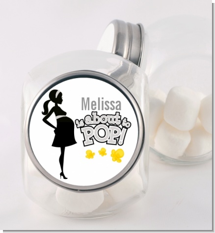 About To Pop Mommy Grey - Personalized Baby Shower Candy Jar