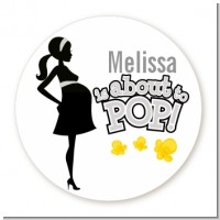 About To Pop Mommy Grey - Round Personalized Baby Shower Sticker Labels