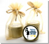 About To Pop Mommy Navy Blue - Baby Shower Gold Tin Candle Favors