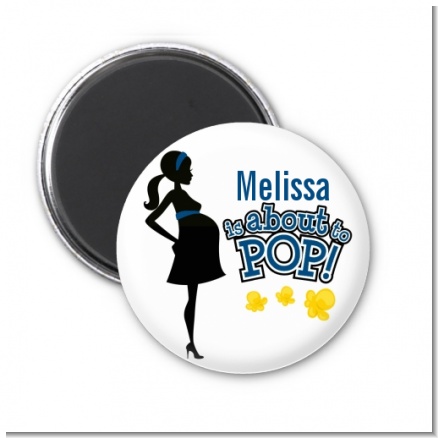 About To Pop Mommy Navy Blue - Personalized Baby Shower Magnet Favors