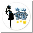 About To Pop Mommy Navy Blue - Round Personalized Baby Shower Sticker Labels thumbnail