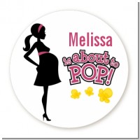 About to Pop Mommy Pink - Round Personalized Baby Shower Sticker Labels