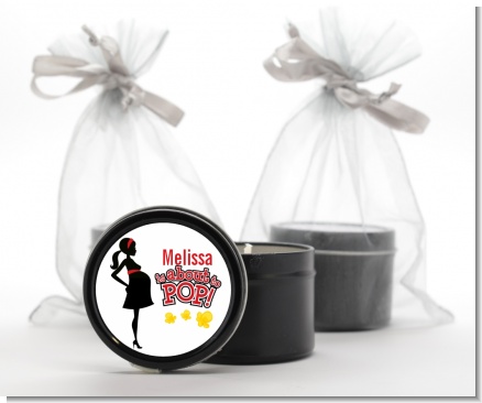 About To Pop Mommy Red - Baby Shower Black Candle Tin Favors