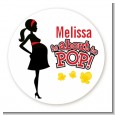 About To Pop Mommy Red - Round Personalized Baby Shower Sticker Labels thumbnail
