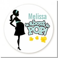 About To Pop Mommy - Round Personalized Baby Shower Sticker Labels