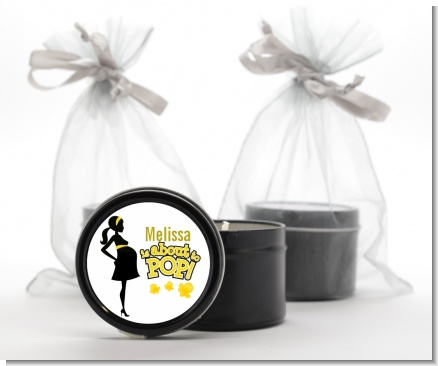 About to Pop Mommy Yellow - Baby Shower Black Candle Tin Favors