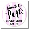 About To Pop Stripes - Round Personalized Baby Shower Sticker Labels thumbnail