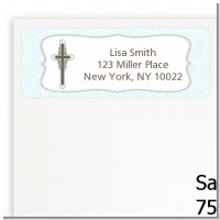 Cross Blue & Brown - Baptism / Christening Return Address Labels