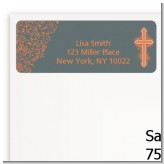 Cross Grey & Orange - Baptism / Christening Return Address Labels