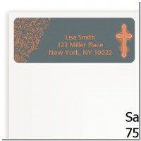 Cross Grey & Orange - Baptism / Christening Return Address Labels