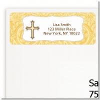 Cross Yellow & Brown - Baptism / Christening Return Address Labels